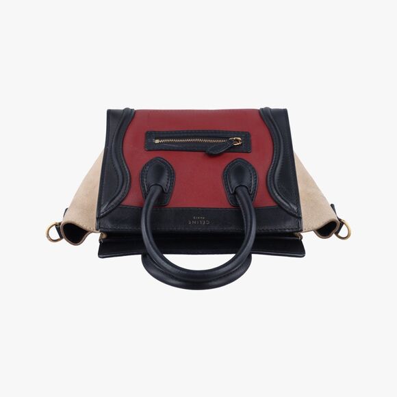 Celine Luggage Nano Shopper Black X Beige X Wine Red Leather X Suede S-Zp-0102 - Picture 5 of 10